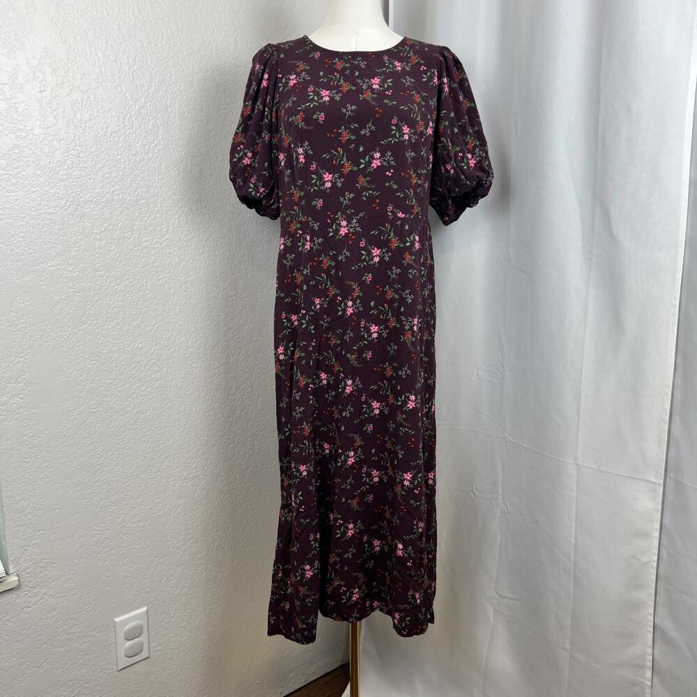 Old Navy Dress Womens Large Purple Floral Midi Puff Sleeve‎ Garden Cottagecore